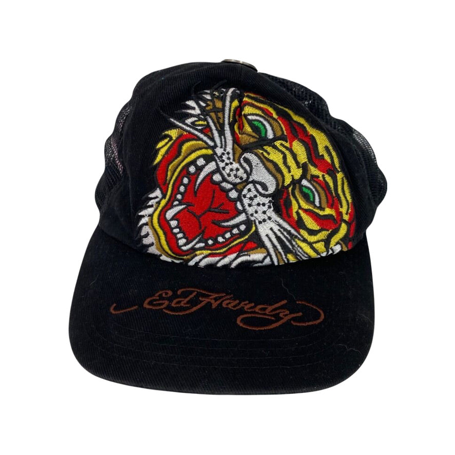 2000s ED HARDY TIGER GRAPHIC MESH TRUCKER HAT