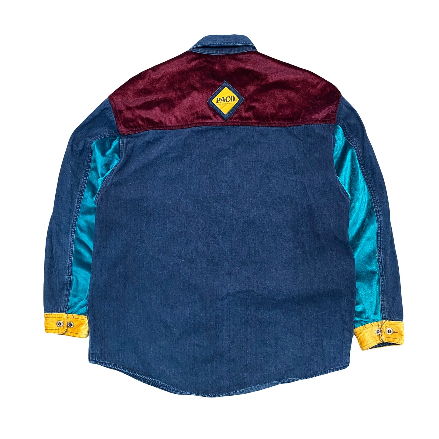 1990s PACO JEANS VELOUR PATCHWORK DENIM SHIRT (L)