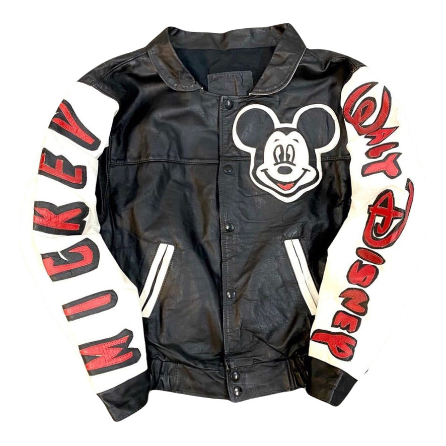 1990s MICKEY MOUSE LEATHER MOTORCYCLE JACKET (M)