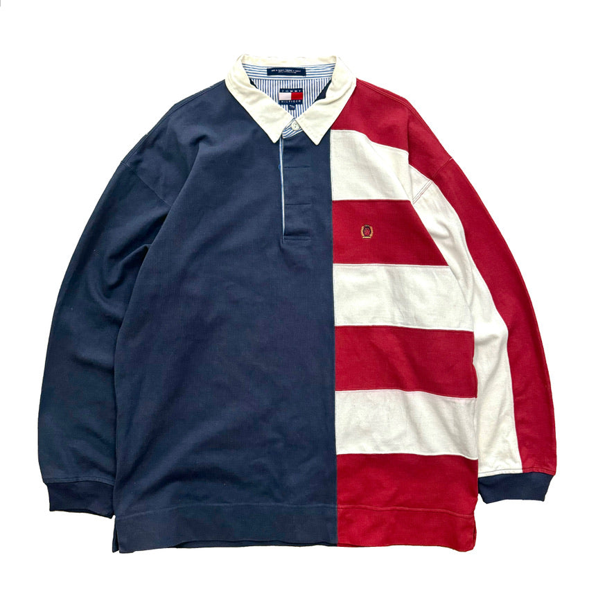 1990s TOMMY HILFIGER USA FLAG L/S SHIRT (XL)