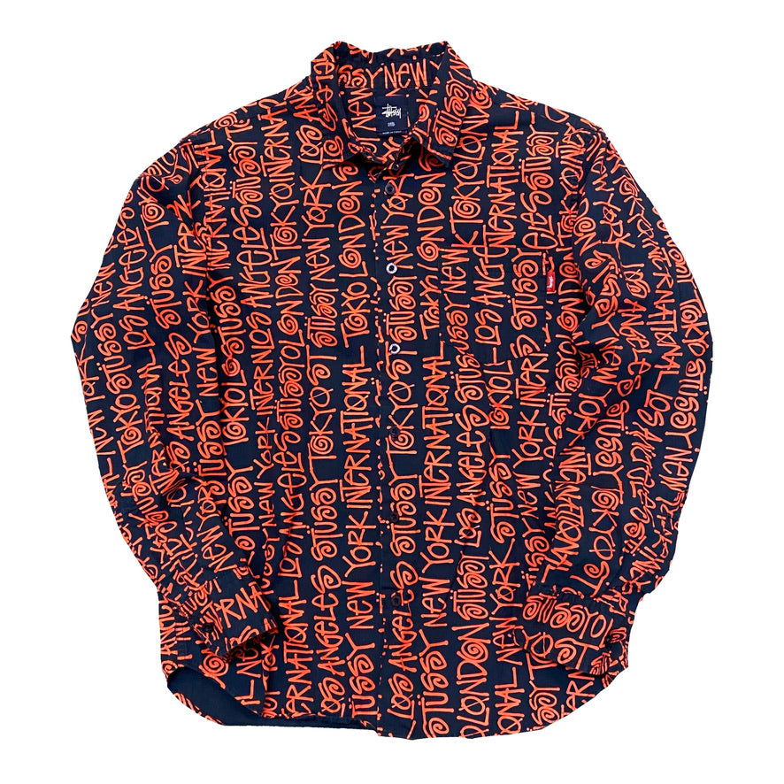 2000s STÜSSY INTERNATIONAL CITY ALL OVER PRINT BUTTON DOWN SHIRT (S)