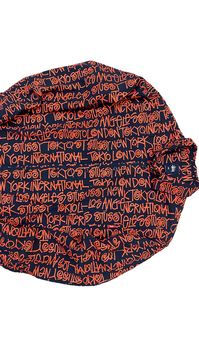 2000s STÜSSY INTERNATIONAL CITY ALL OVER PRINT BUTTON DOWN SHIRT (S)
