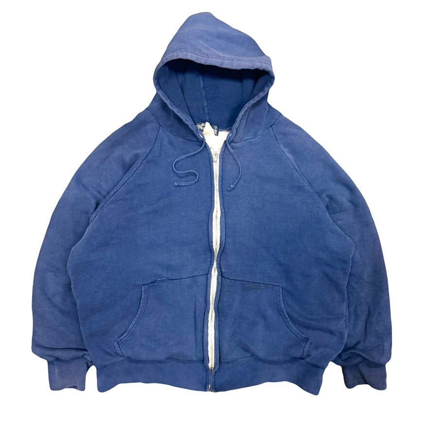 1980s FADED WAFFLE KNIT HEAVYWEIGHT HOODED ZIPPER (L)