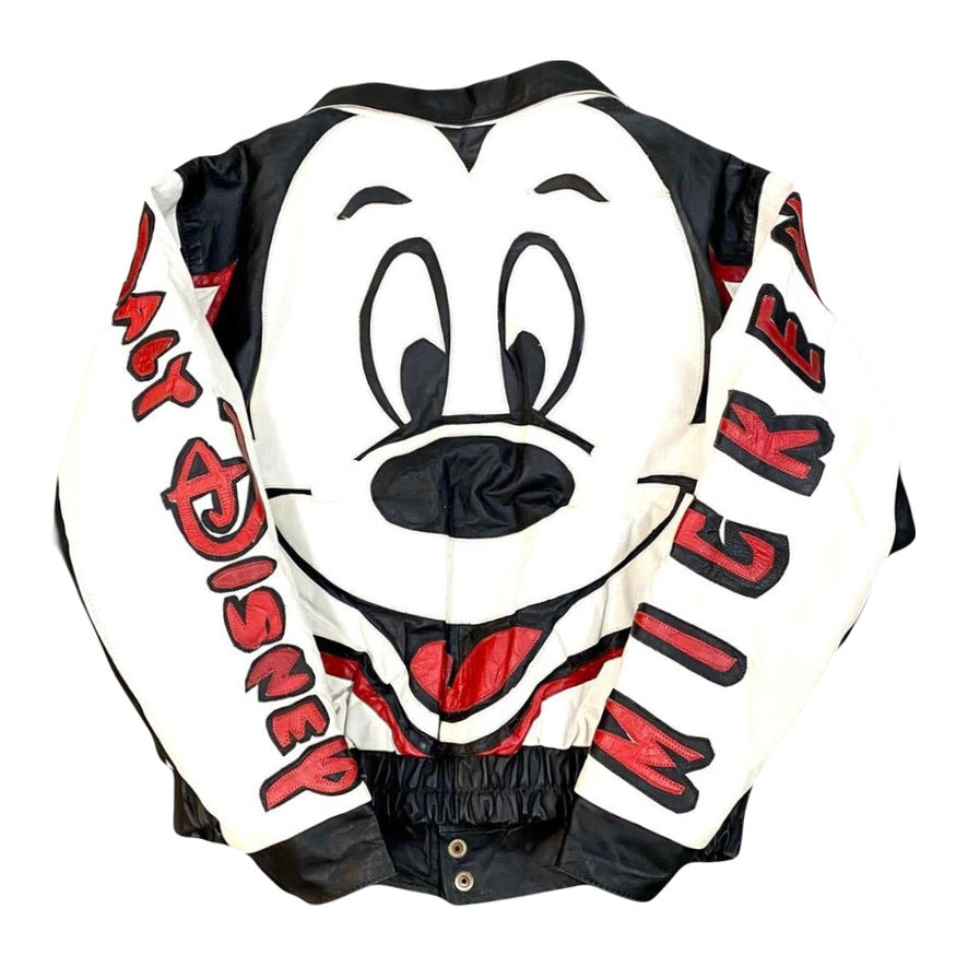 1990s MICKEY MOUSE LEATHER MOTORCYCLE JACKET (M)