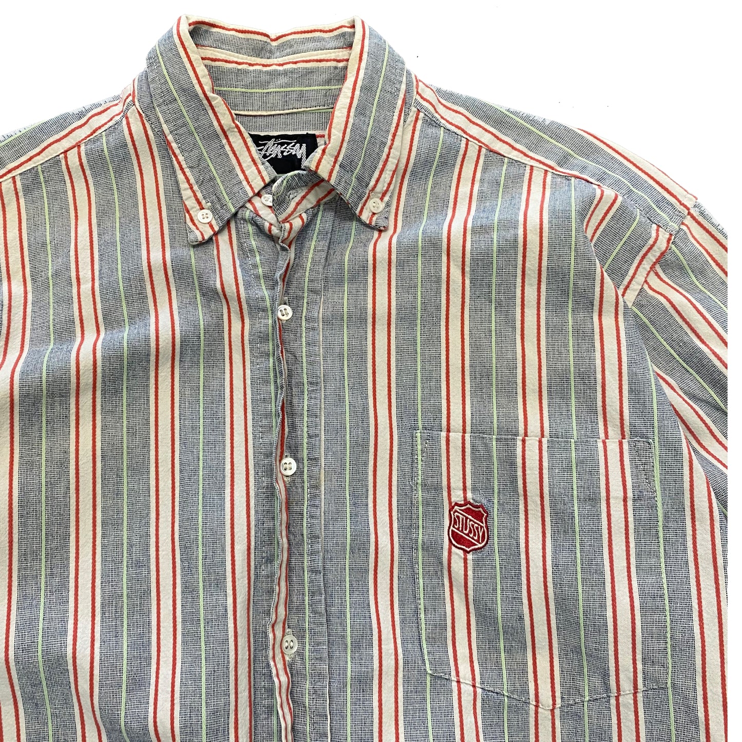 1980s STÜSSY CANDY STRIPE OXFORD L/S BUTTON DOWN SHIRT (M)