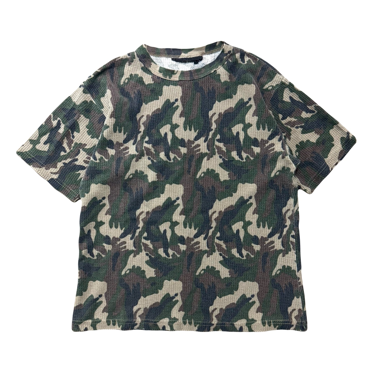 1980s WOODLAND CAMO WAFFLE KNIT TEE (S)