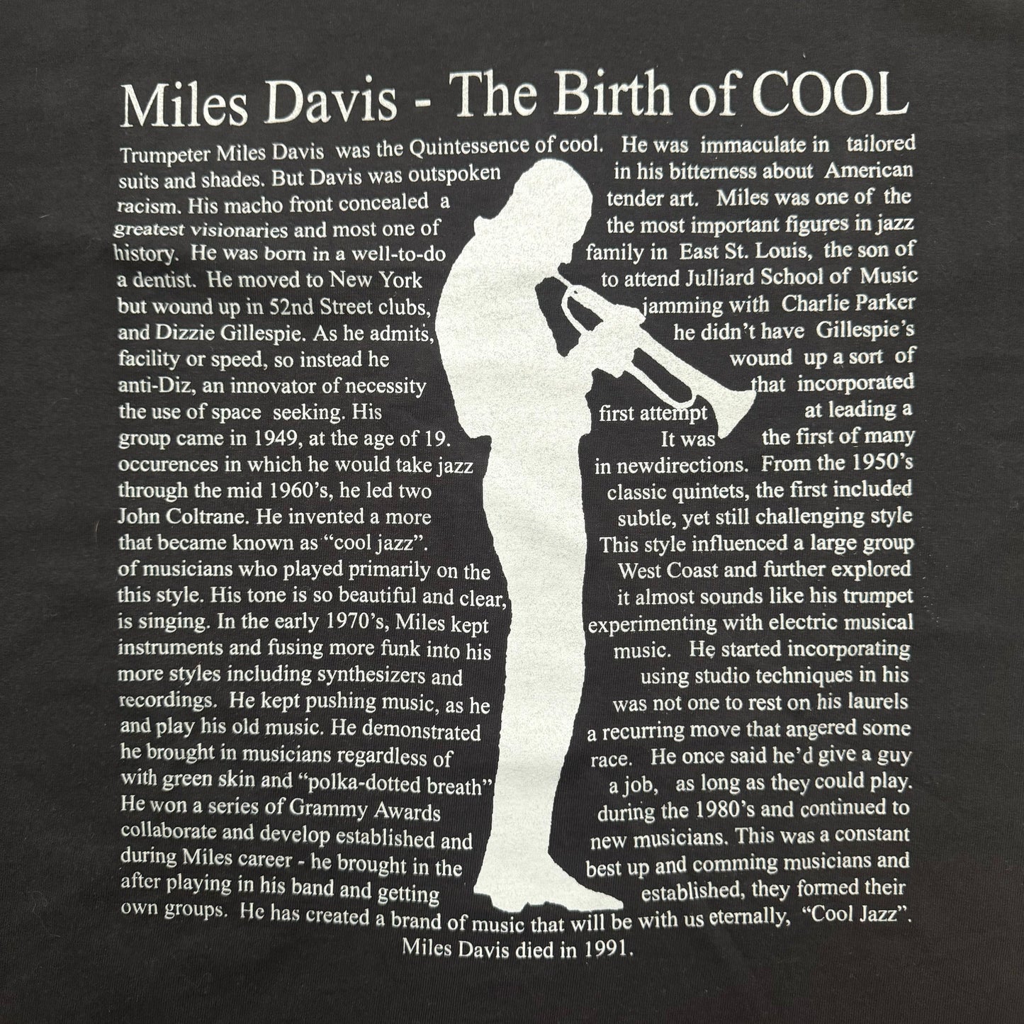 MILES DAVIS "THE BIRTH OF COOL" BIOGRAPHY TEE (M)