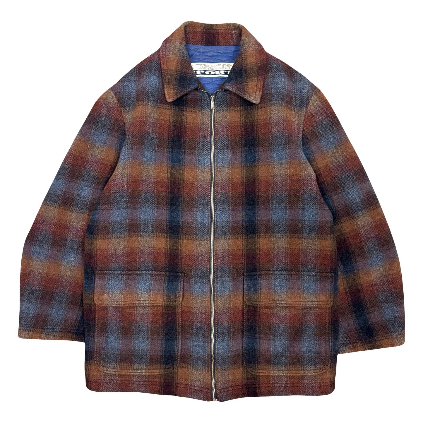 1980s MISSONI SPORT PLAID WOOL QUILT LINED JACKET (L)