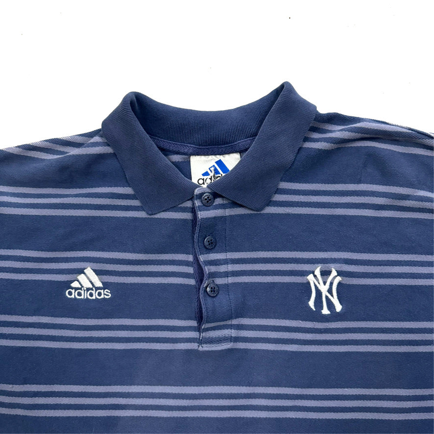 1990s NEW YORK YANKEES ADIDAS STRIPED POLO SHIRT (L)