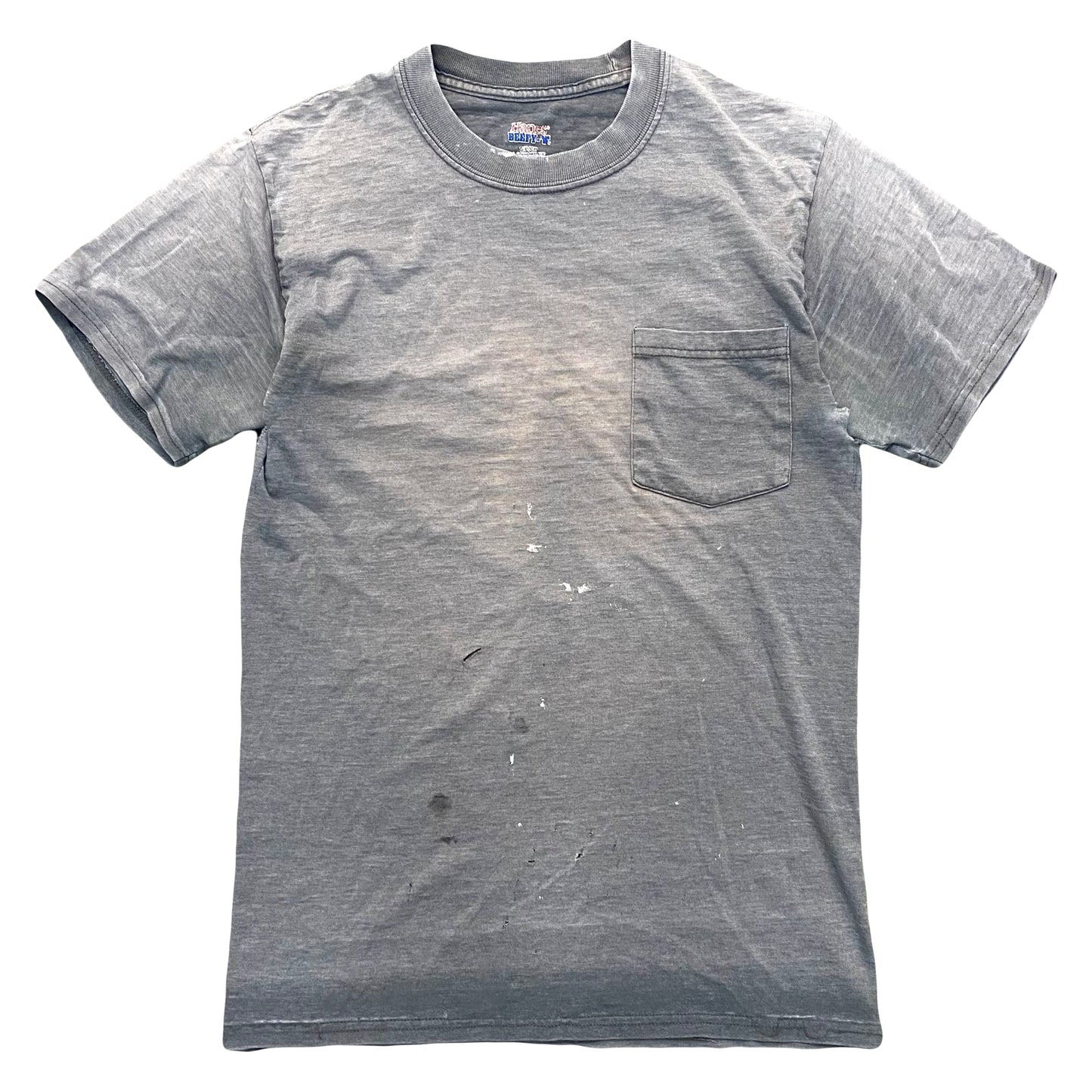 2000s THRASHED FADED GRAY BLANK POCKET TEE (S)