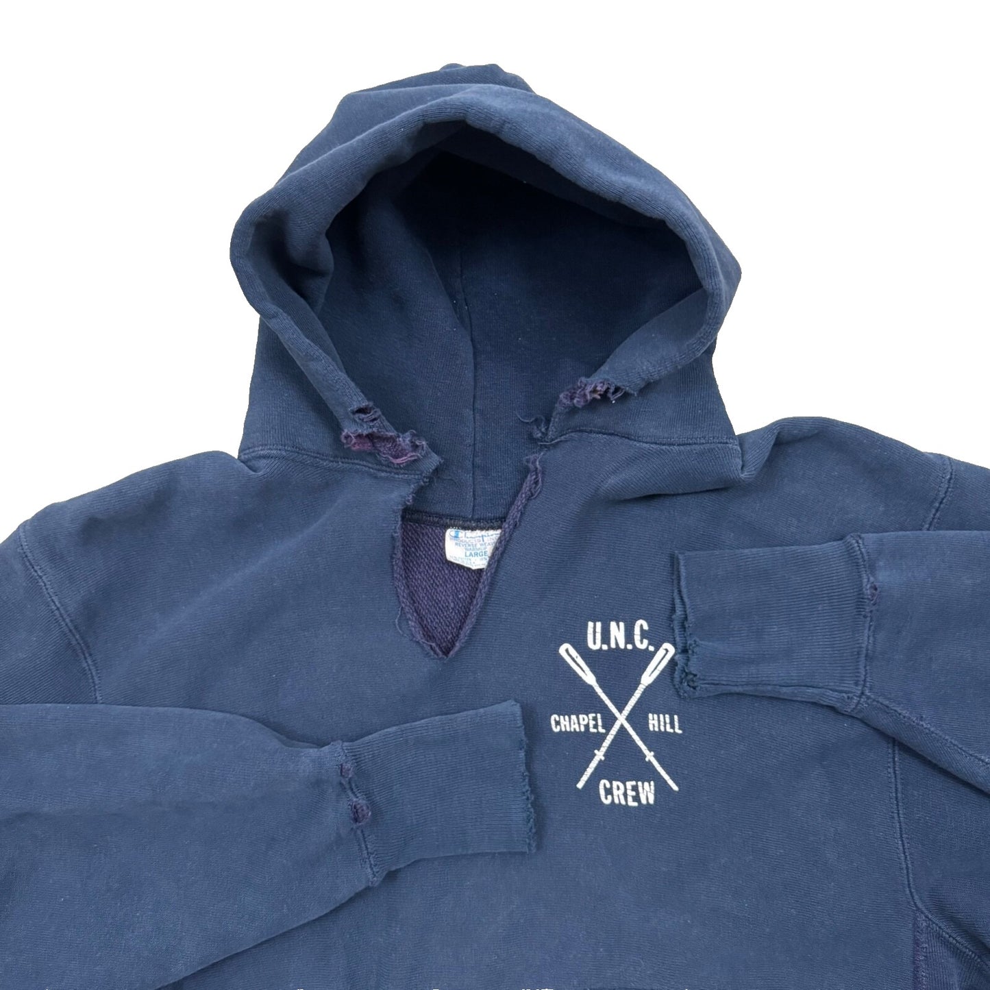 1970S CHAMPION REVERSE WEAVE UNC TAR HEELS CREW TEAM HOODIE (L)