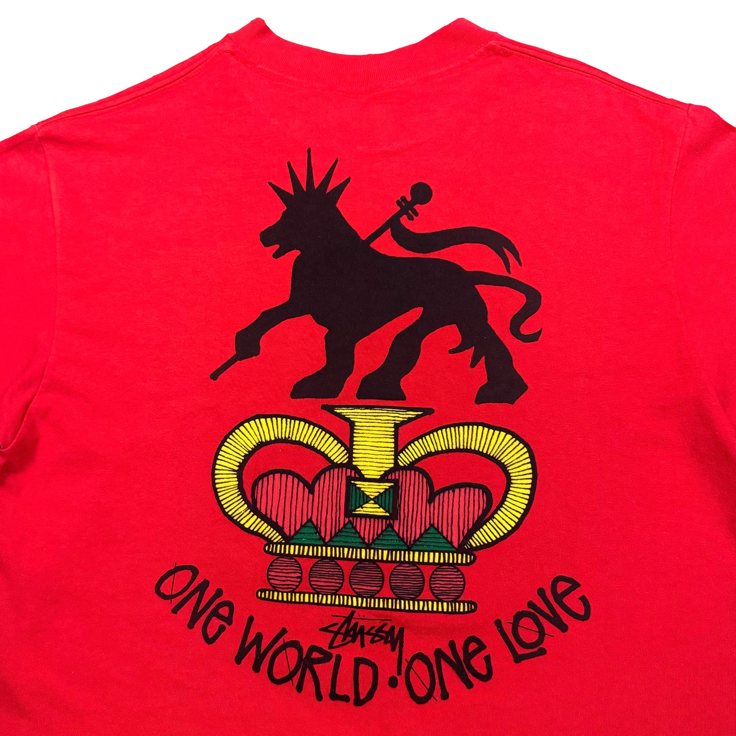 1980s STÜSSY ONE WORLD ONE LOVE LION TEE (L)