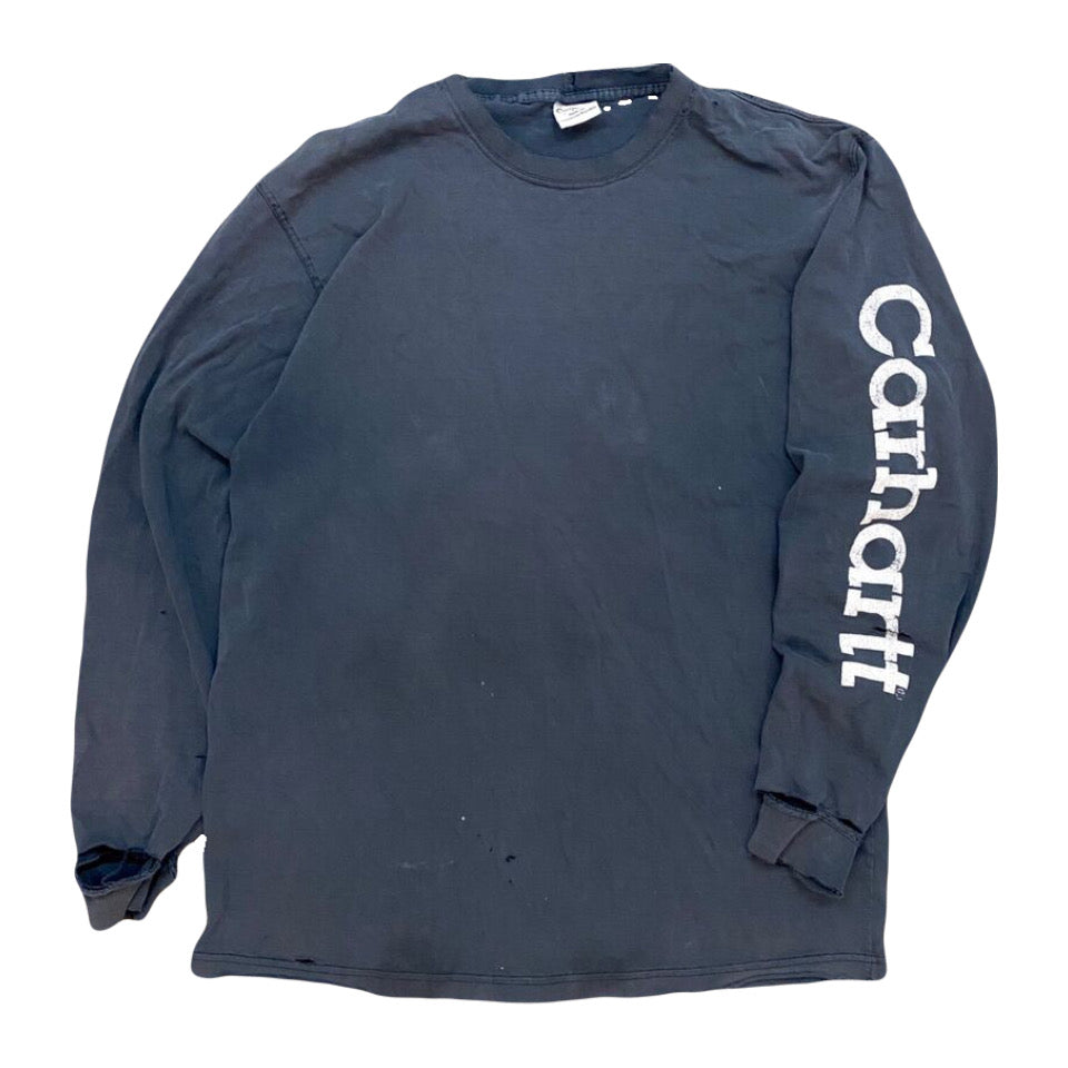 2000s CARHARTT THRASHED LONG SLEEVE SPELLOUT TEE (M)