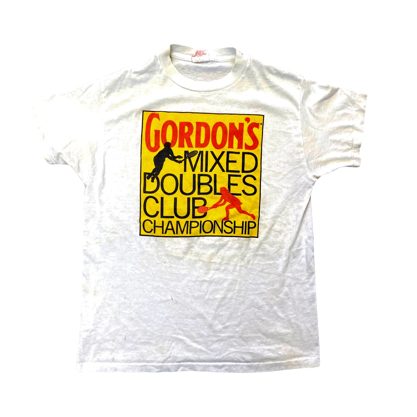 1980s GORDON'S GIN MIXED DOUBLES TENNIS GRAPHIC TEE (L)