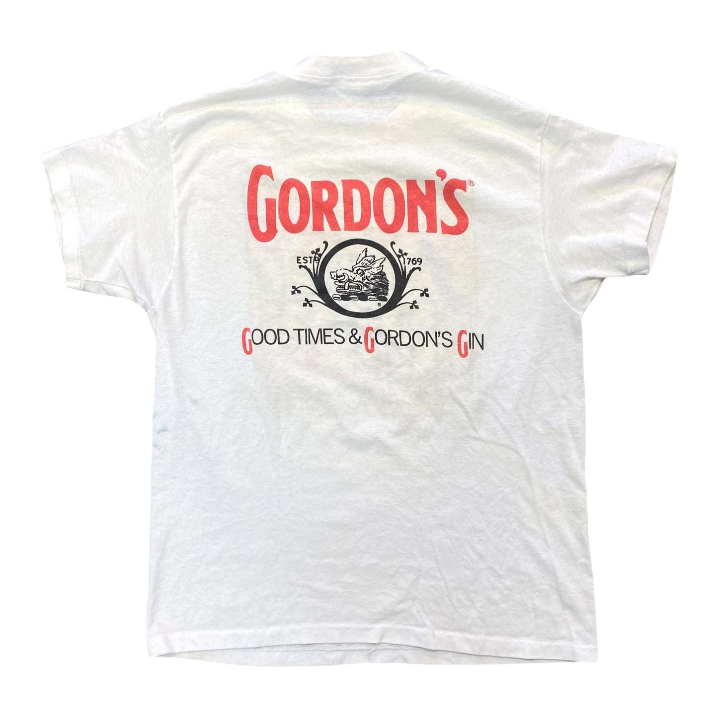 1980s GORDON'S GIN MIXED DOUBLES TENNIS GRAPHIC TEE (L)