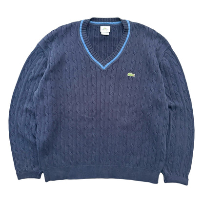 1990s LACOSTE SPORT V-NECK CABLE TENNIS SWEATER (EU 7)