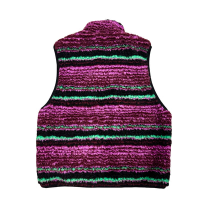 STÜSSY SHERPA DEEP PILE FLEECE GRAPE STRIPED VEST (L)
