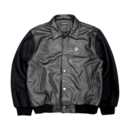 BMW LIFESTYLE GENUINE LEATHER BUTTON SNAP VARSITY JACKET (XL)