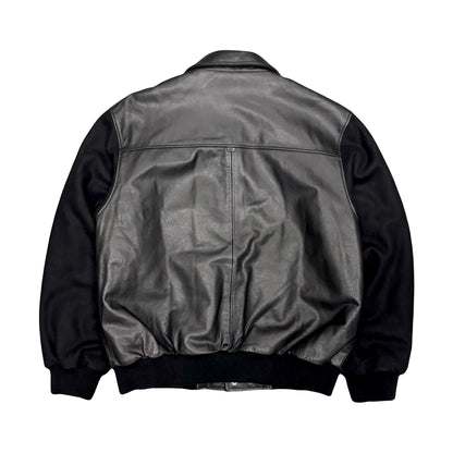 BMW LIFESTYLE GENUINE LEATHER BUTTON SNAP VARSITY JACKET (XL)