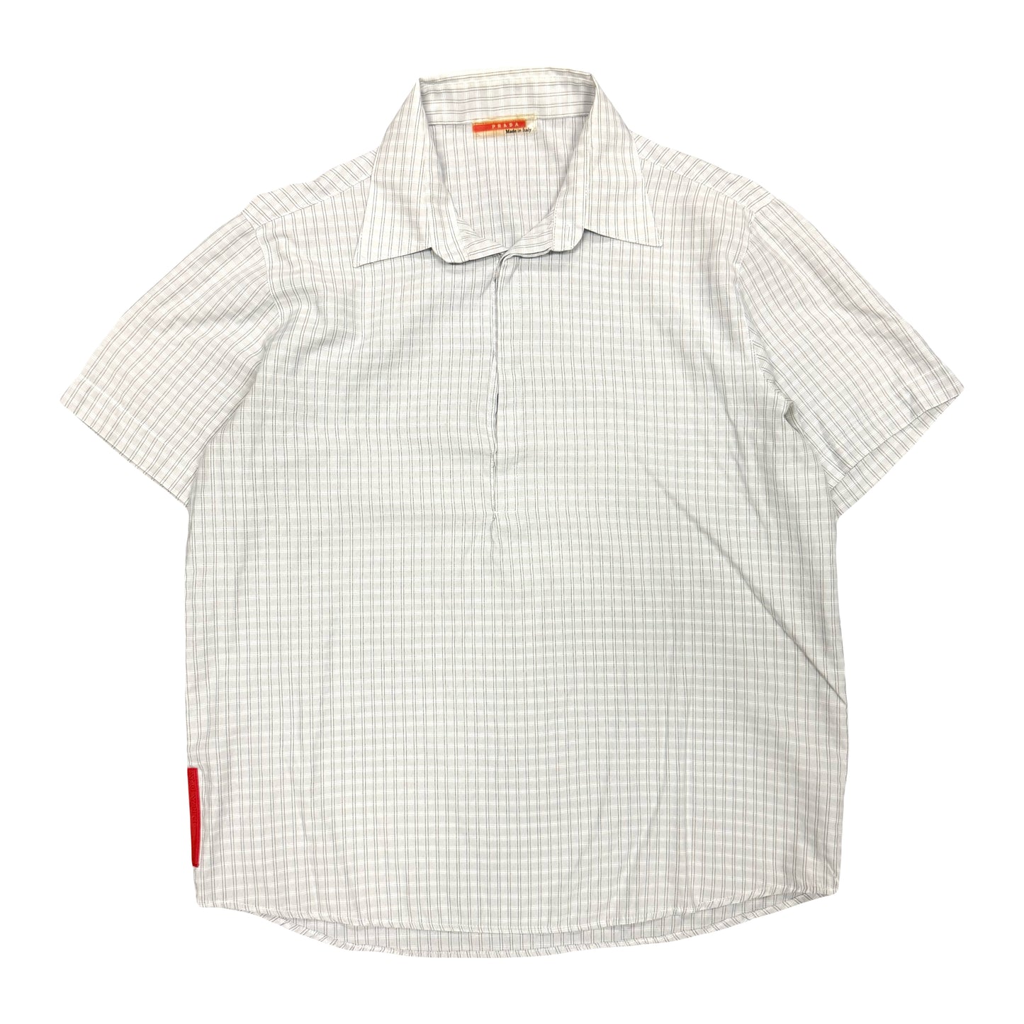 2000s PRADA SPORT RED TAB CHECKERED 1/4 BUTTON DOWN SHIRT (L)