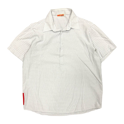 2000s PRADA SPORT RED TAB CHECKERED 1/4 BUTTON DOWN SHIRT (L)