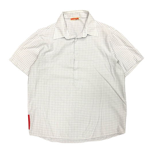 2000s PRADA SPORT RED TAB CHECKERED 1/4 BUTTON DOWN SHIRT (L)