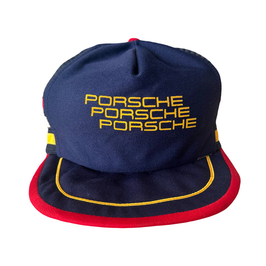 1980s PORSCHE THREE STRIPE MESH TRUCKER HAT (OSFA)