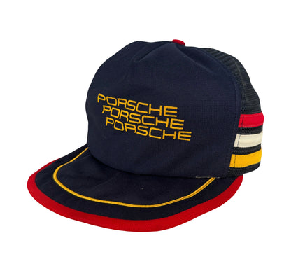 1980s PORSCHE THREE STRIPE MESH TRUCKER HAT (OSFA)