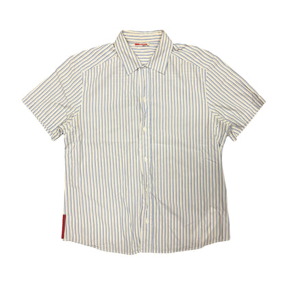 2000s PRADA SPORT RED TAB STRIPED S/S BUTTON DOWN SHIRT (XL)