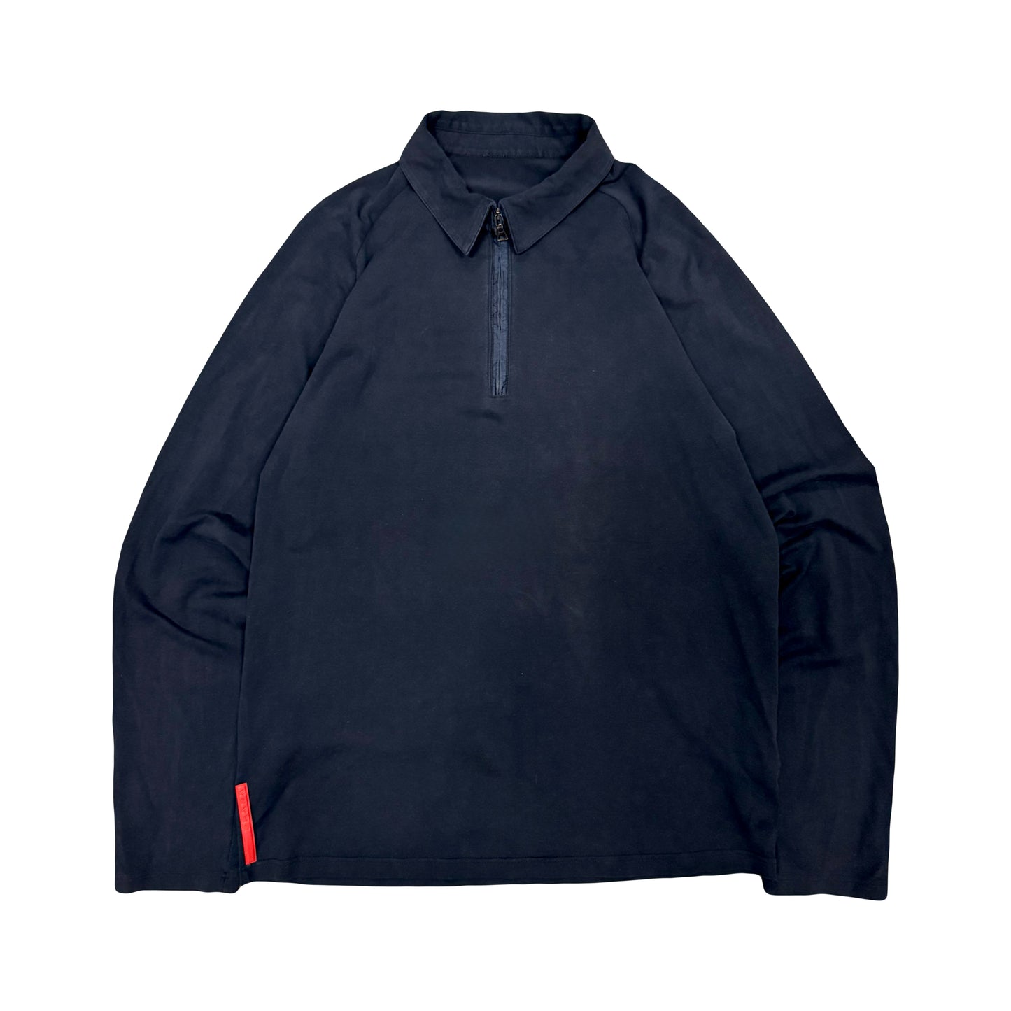 2000s PRADA RED TAB COLLARED 1/4 ZIP LIGHTWEIGHT PULLOVER (L)