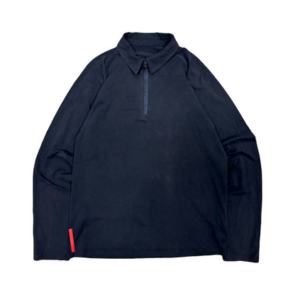 2000s PRADA RED TAB COLLARED 1/4 ZIP LIGHTWEIGHT PULLOVER (L)