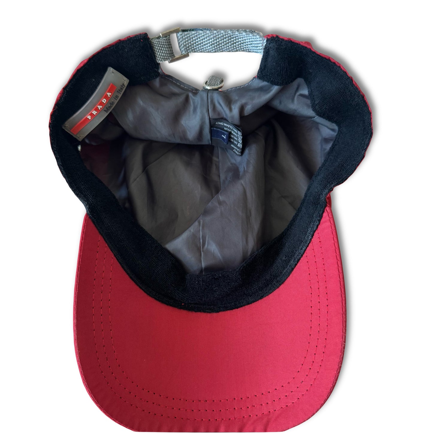 2000s PRADA SPORT RED TAB 6 PANEL BASEBALL CAP (L)